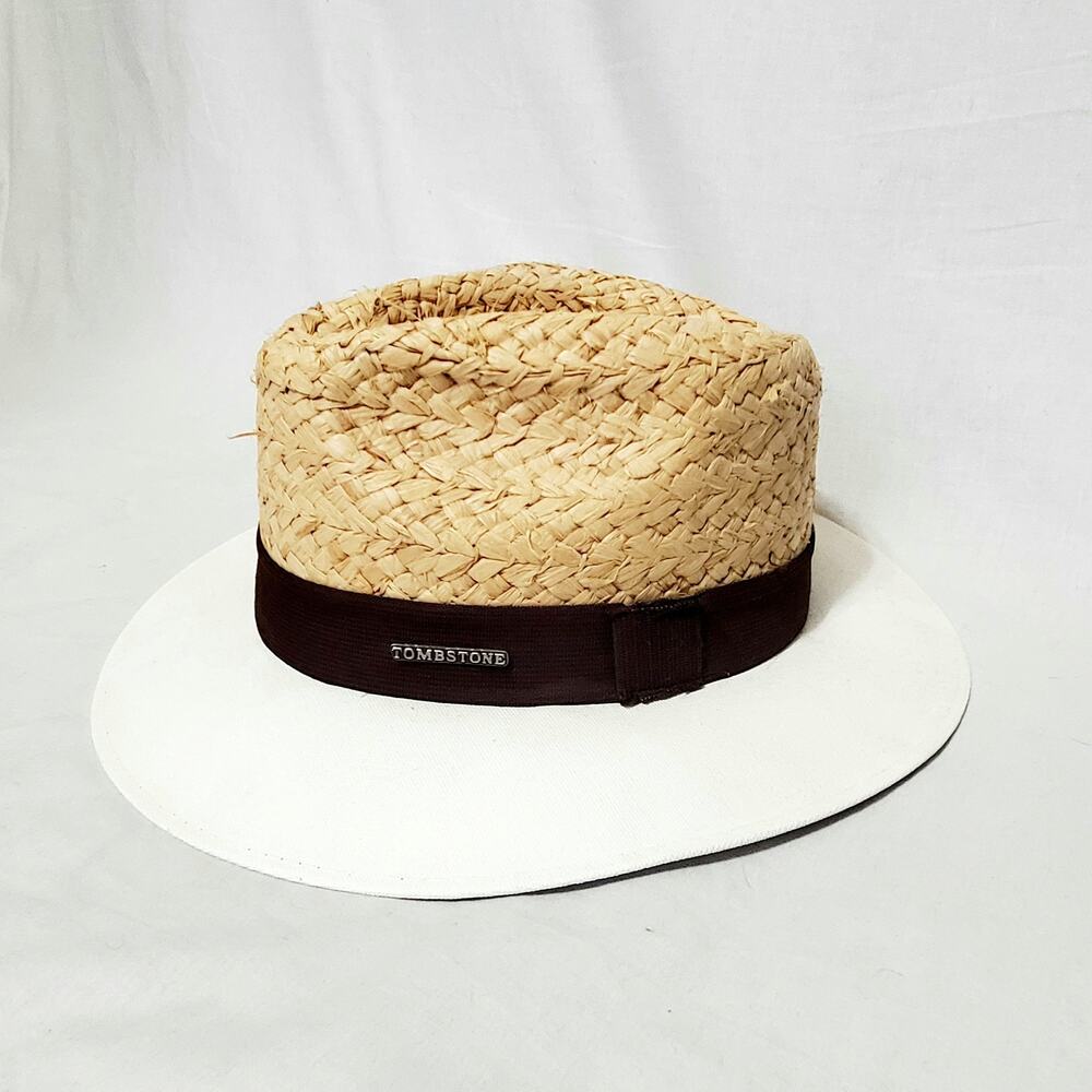 Tombstone Panama Fedora Straw White Tropical Hawaiian Hat